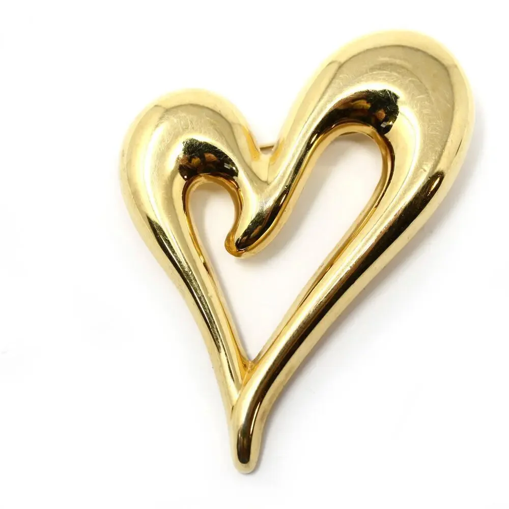Vintage Monet Gold Tone Open Heart Pin Brooch Shiny Love Valentine 2.5